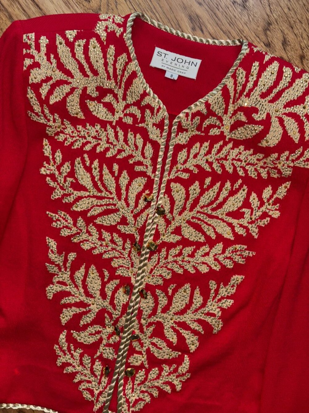 St John Evening Collection Red Santana Knit Sequin Embellished Jacket SIZE 8 - Picture 2 of 3